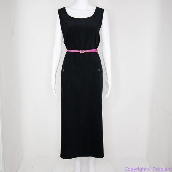 Talbots black sleeveless pockets maxi dress with button detail side slits, PL - Picture 7 of 16